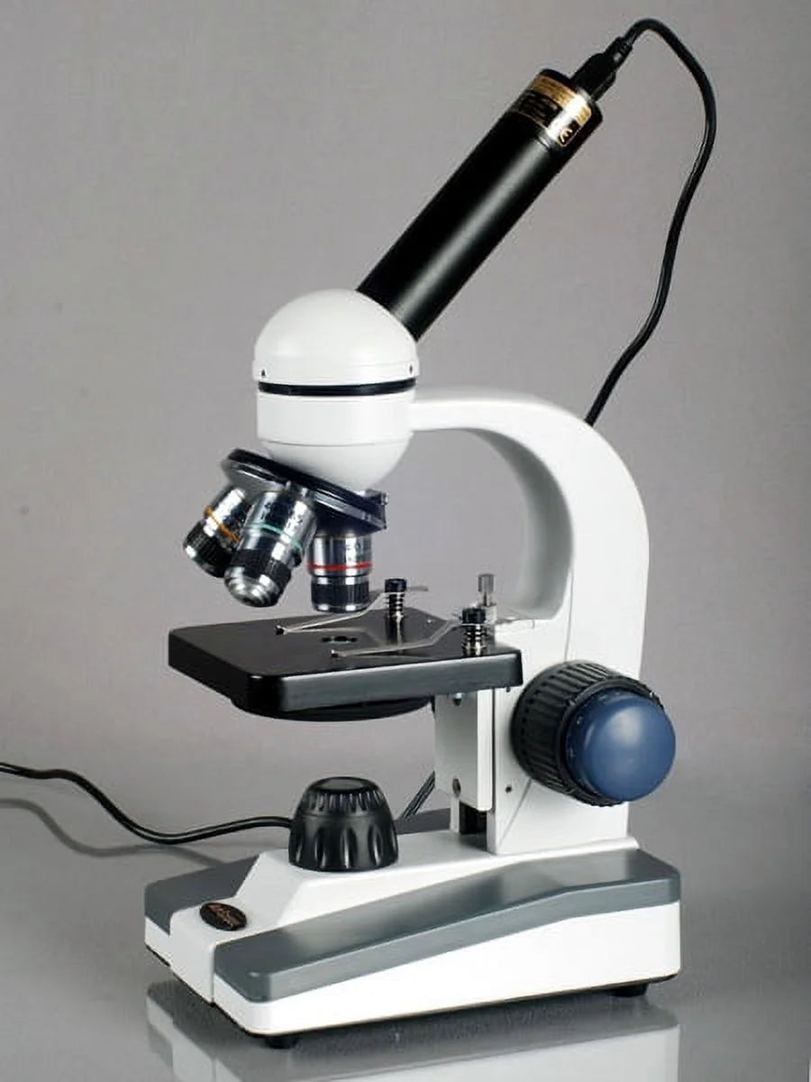 AmScope 40X-1000X Portable Student LED Compound Microscope Kit with Glass Lens & Metal Frame + Slide Kit & Book