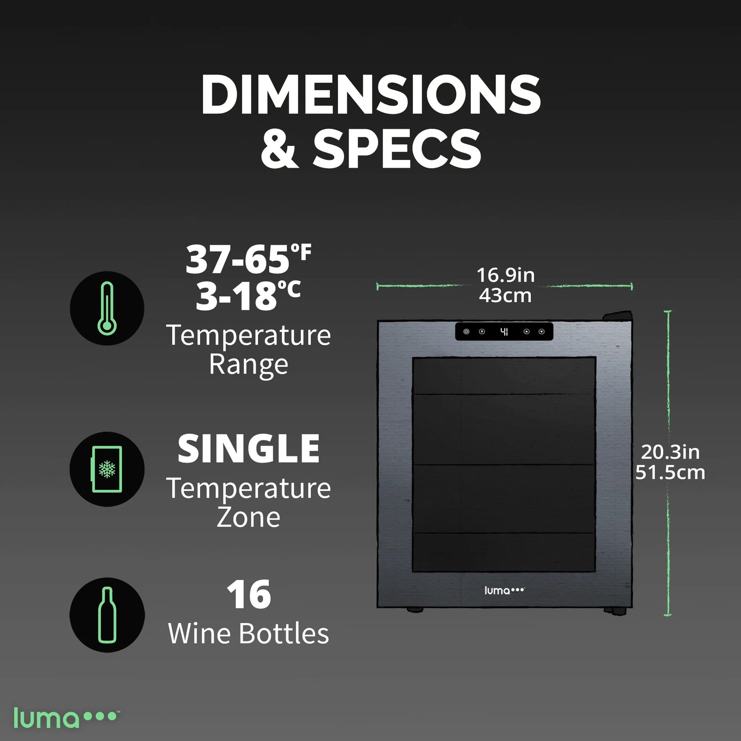 Luma Shadow Series Wine Cooler Refrigerator 16 Bottle, Freestanding Mirrored Wine Fridge with Double-Layer Tempered Glass Door & Compressor Cooling for Reds, Whites, and Sparkling Wine