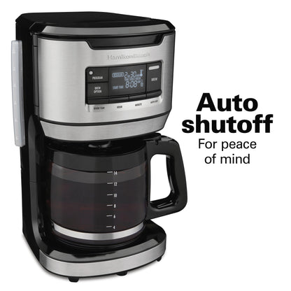 Hamilton Beach Front Fill 14-Cup Programmable Drip Coffee Maker Machine with Glass Coffee Pot, Cafetera, Black