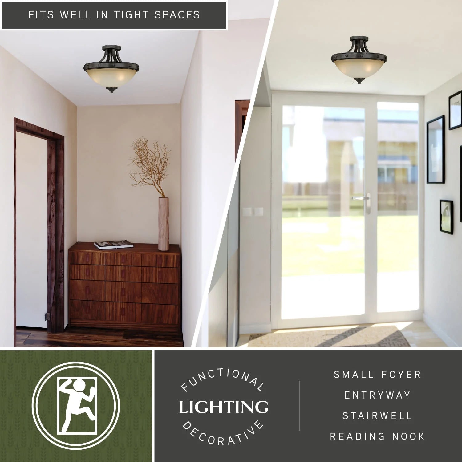 Halifax 14.5-in W Bronze Rustic Bowl Semi Flush Mount Ceiling Light Cream Glass