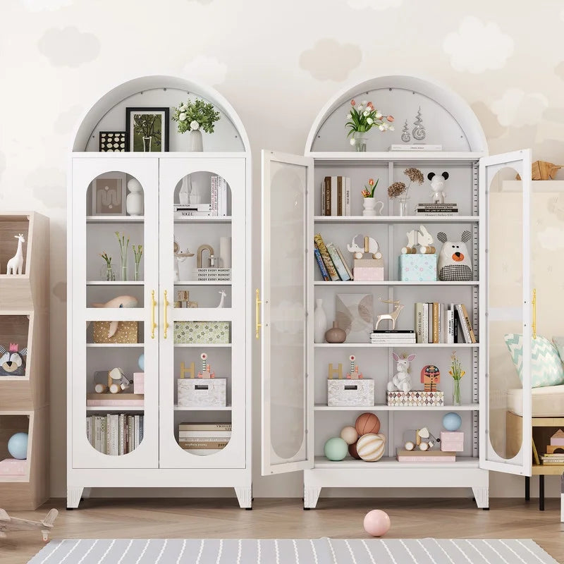 Erosoei 73" Metal Arched Display Cabinet with Glass Doors and Adjustable Shelves for Collectibles