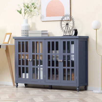 HOMCOM Sideboard, Buffet Cabinet with Storage, Adjustable Shelves, Credenza with 4 Glass Doors for Living Room, Study, Gray