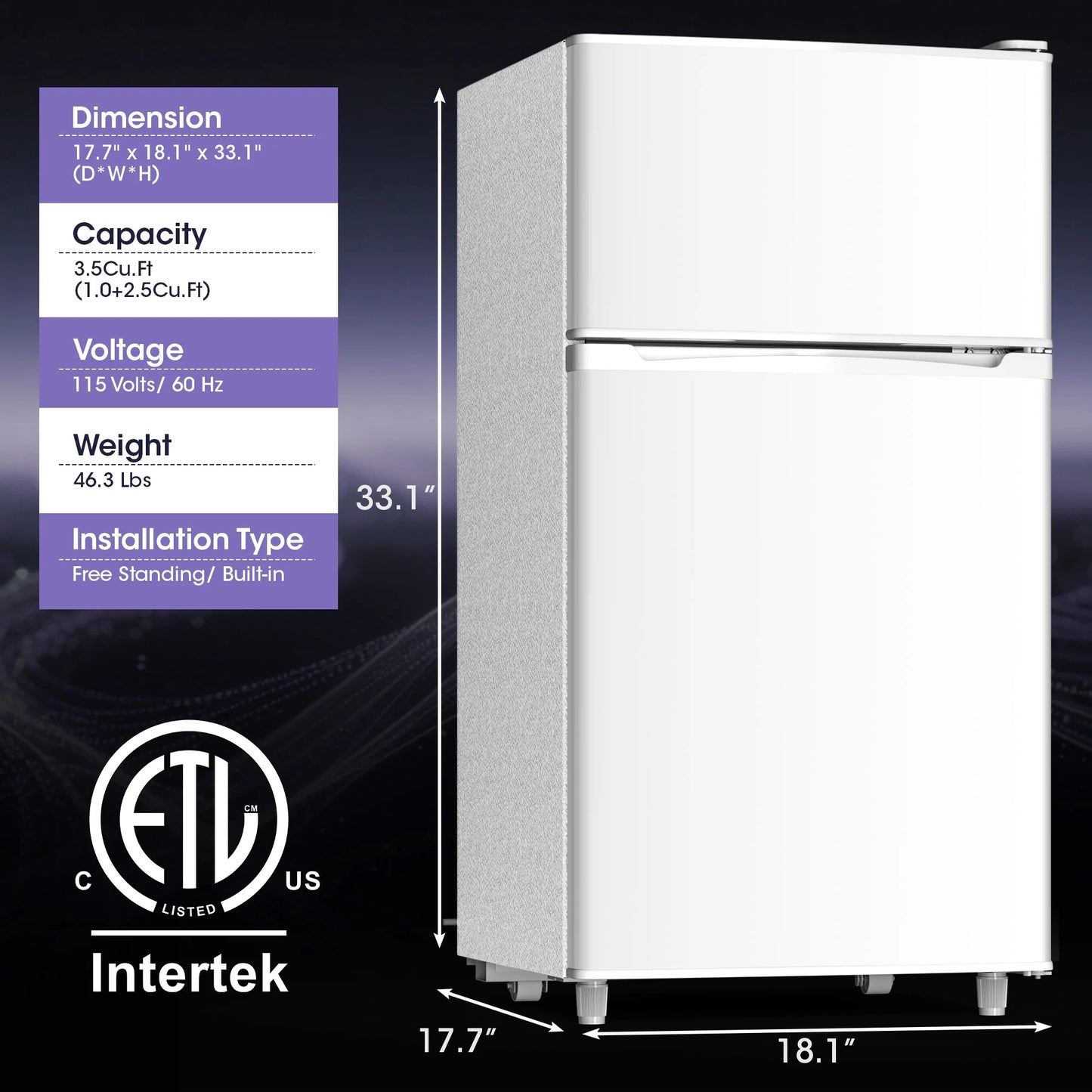 Manastin 3.5 Cu.Ft Mini Fridge with Freezer, Adjustable Thermostat, Low Noise, Removable Glass Shelves, 2 Door Small Refrigerator for Kitchen, Dorm, Office, Bedroom, Pearl White