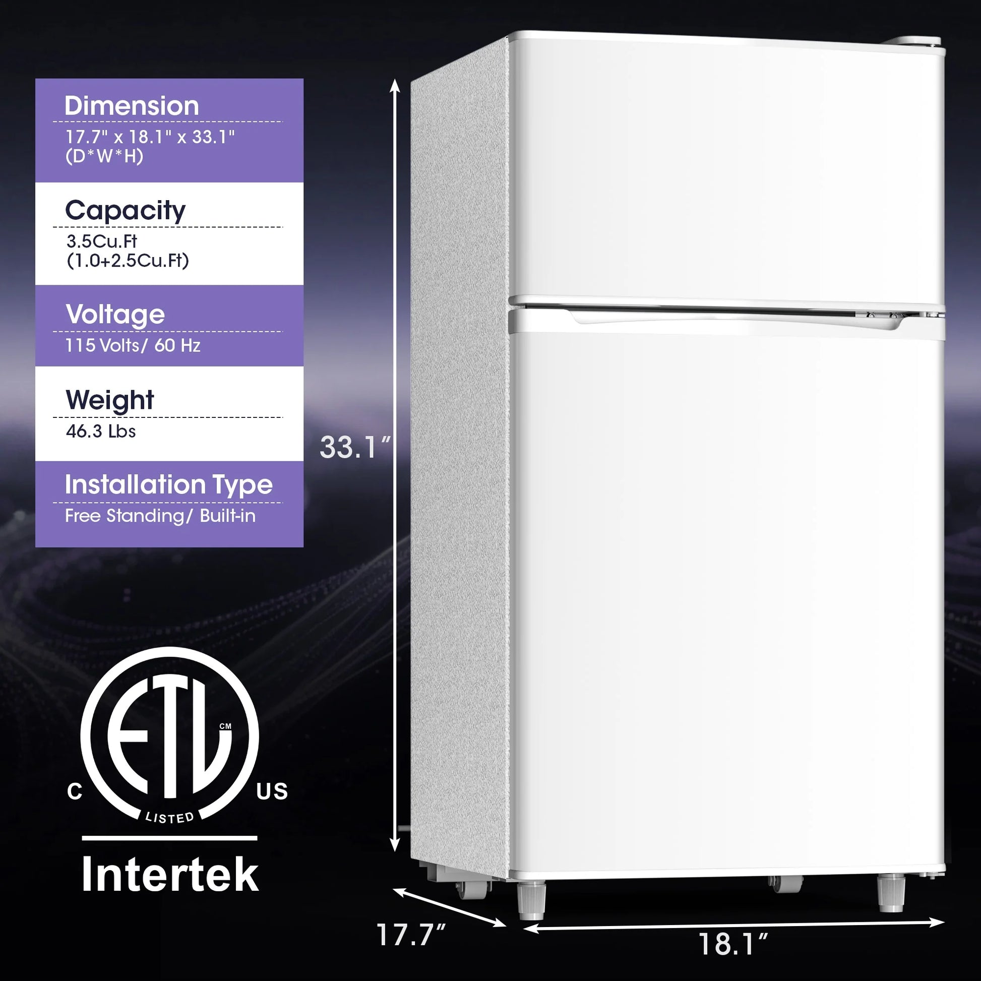 Manastin 3.5 Cu.Ft Mini Fridge with Freezer, Adjustable Thermostat, Low Noise, Removable Glass Shelves, 2 Door Small Refrigerator for Kitchen, Dorm, Office, Bedroom, Pearl White