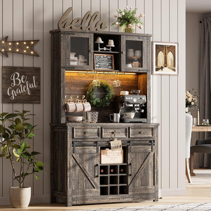 35.4" Sideboard Buffet Cabinets with Storage, Kitchen Coffee Bar Cabinet with Glass Door, Modern Sideboard Buffet with Drawer, White Sideboard Cabine for Living Room, Dining Room, Kitchen