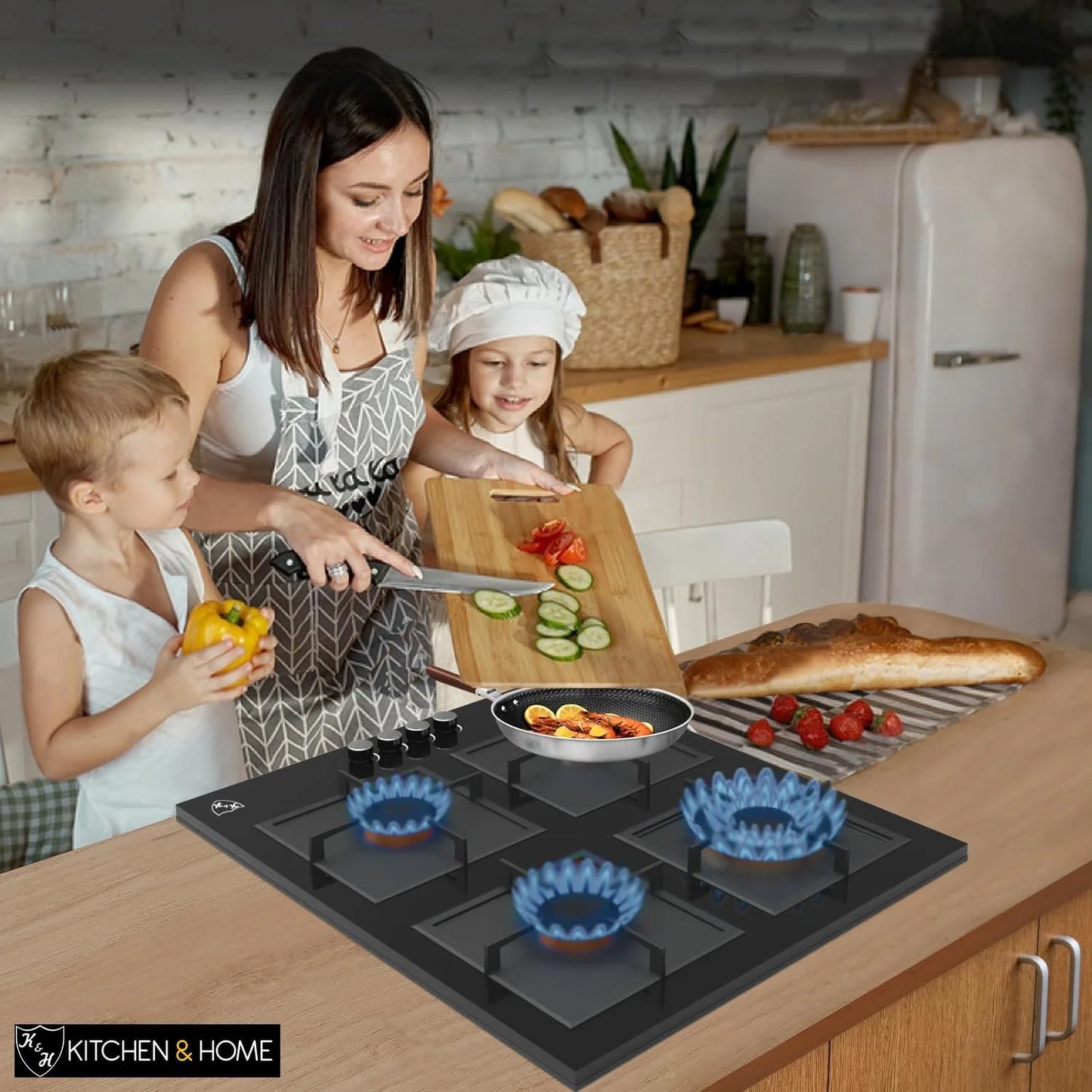 K& H 4 Burner 24 Inch Built-in LPG/Propane Gas Stove Top Glass Surface Cast Iron Cooktop UL/ETL Certified 4-GCW-LPG