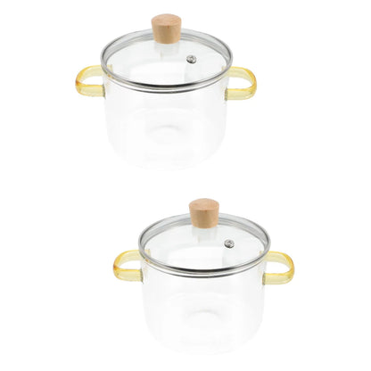 Homemaxs 2pcs Clear Glass Stockpot with Lid and Double Ear Noodle Cooking Pot Ramen Pot Glass Cookware