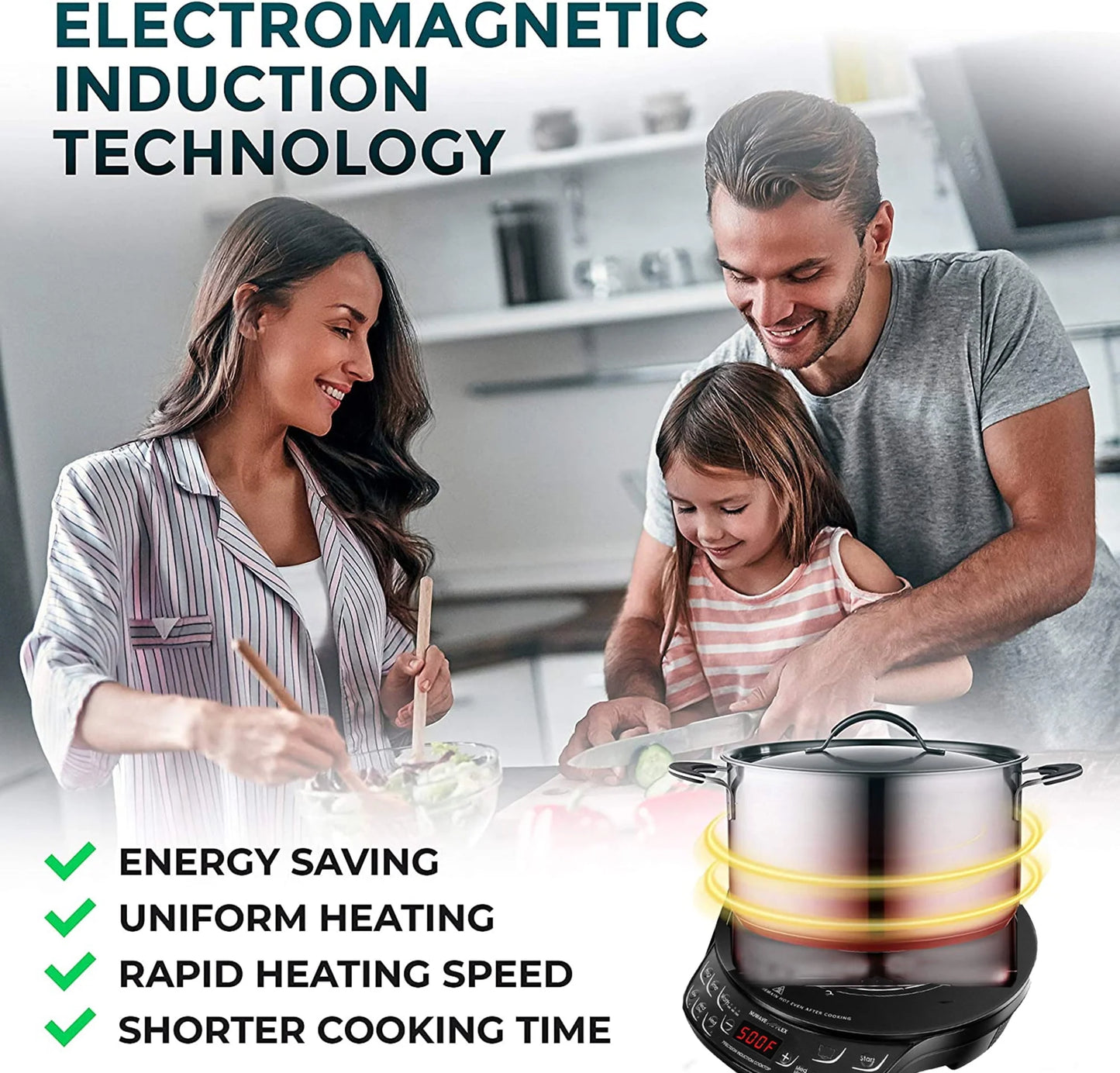 NuWave Portable Induction Cooktop Flex with 10.25-inch Shatter-Proof Ceramic Glass, Large 6.5-inch Heating Coil, 3 Wattage Settings 600, 900 & 1300 Watts