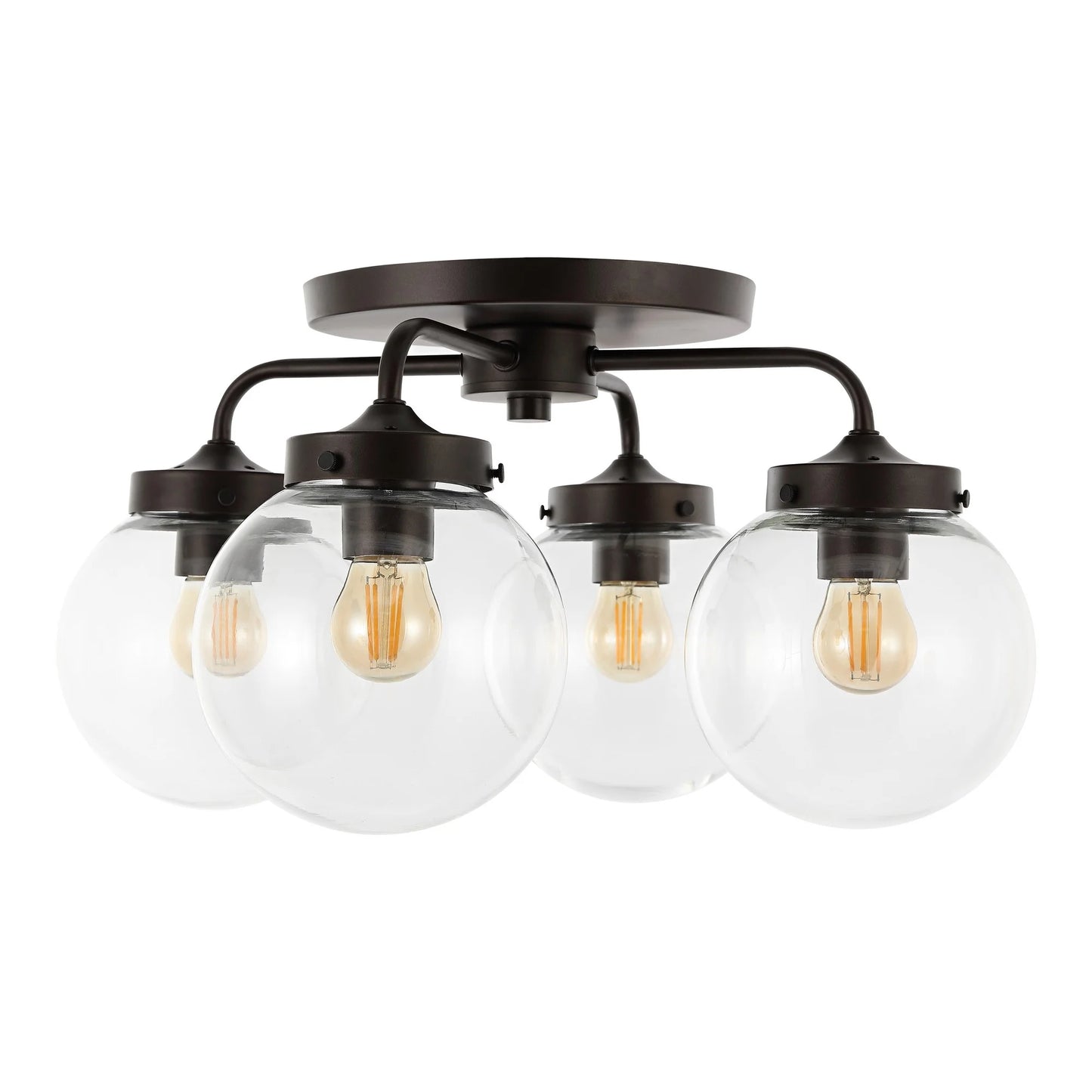 JONATHAN Y Piper 18" 4-Light Farmhouse Rustic Iron/Glass LED Semi Flush Mount, Oil Rubbed Bronze/Clear