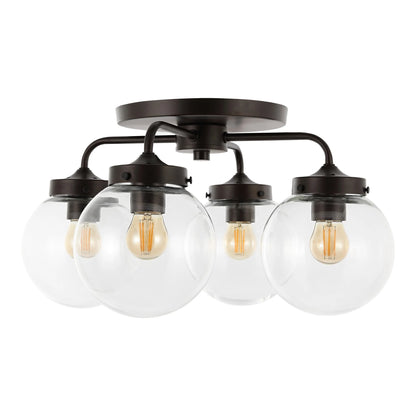 JONATHAN Y Piper 18" 4-Light Farmhouse Rustic Iron/Glass LED Semi Flush Mount, Oil Rubbed Bronze/Clear