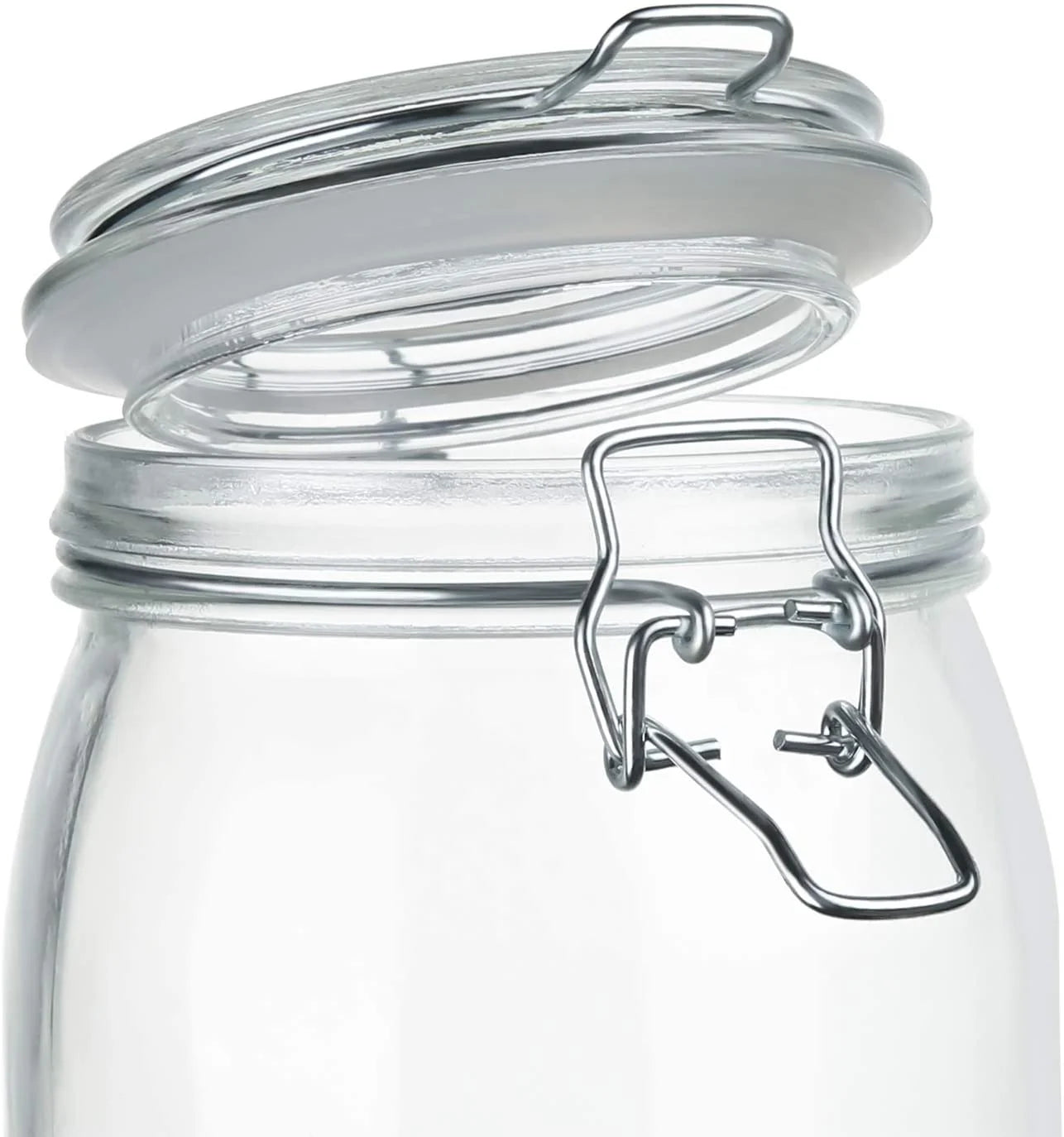 4 Pack Wide Mouth Mason Jars - 34 OZ Airtight Glass Canning Jars with Leak Proof Rubber Gasket and Clip Top Lids, Perfect for Storing Coffee, Sugar, Flour or Sweets