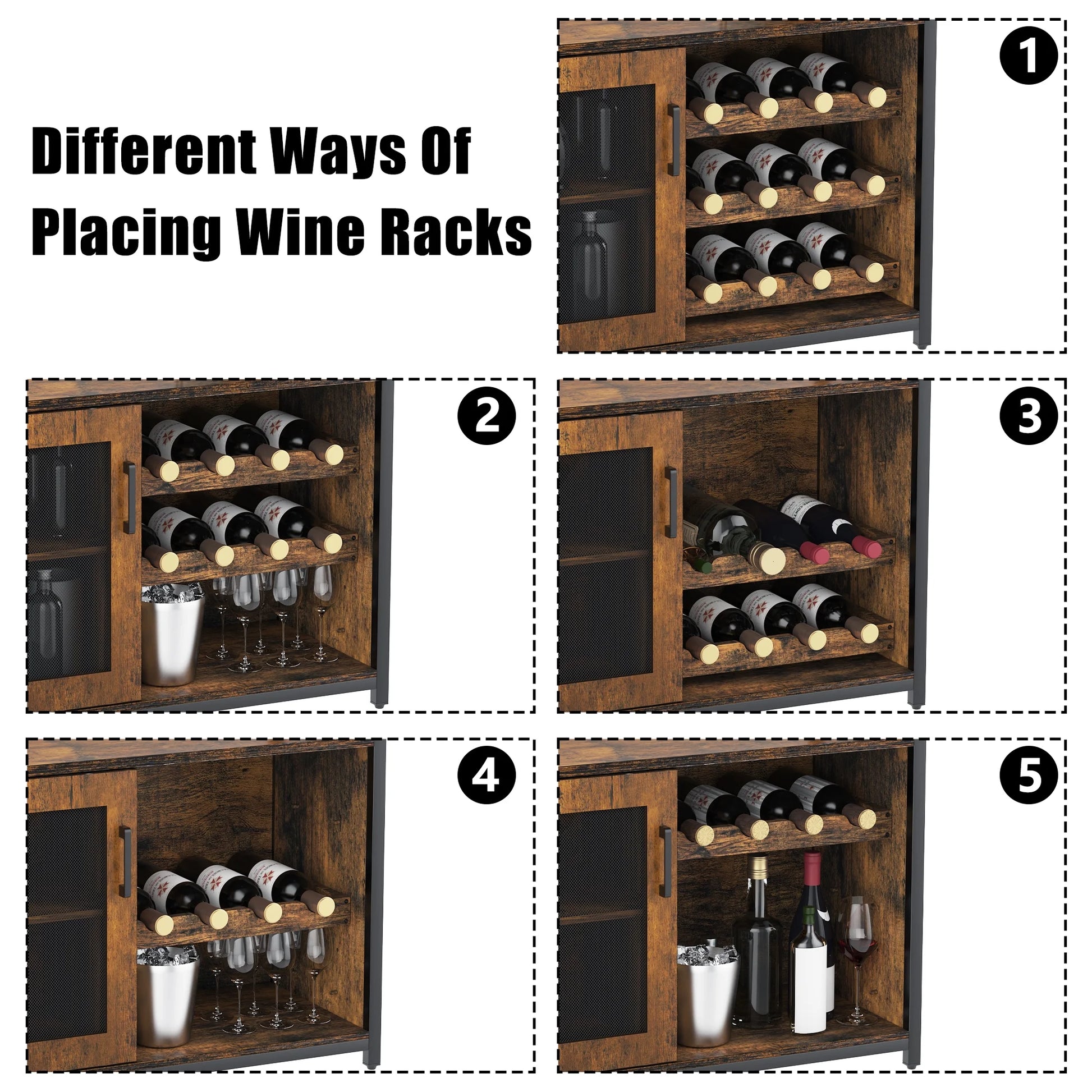 Wine Cabinet Bar Cabinet with Removable Wine Rack, Wine Cabinet and Wine Glass Bar Cabinet with Glass Rack and Mesh Door, Wine Cabinet with Reasonable Functional Partitioning