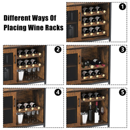 Wine Cabinet Bar Cabinet with Removable Wine Rack, Wine Cabinet and Wine Glass Bar Cabinet with Glass Rack and Mesh Door, Wine Cabinet with Reasonable Functional Partitioning