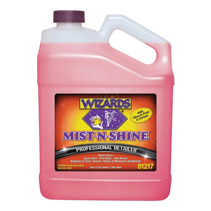 Wizards Mist-N-Shine Professional Detailer - Multi-Use Glass Cleaner and Scratch Remover for Vehicles - Adds Gloss to Paint, Chrome and Glass - 1 Gallon Refill for Spray Bottle -