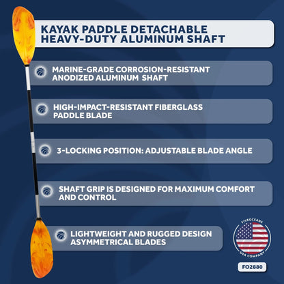 Five Oceans Kayak Paddles, 84" - 7ft Kayak Fishing Paddle, Detachable Heavy-Duty Aluminum Shaft, Reinforced Fiberglass Blades, 2-Piece Snap-Button, Lightweight Paddle Design for all Kayaks - FO2880