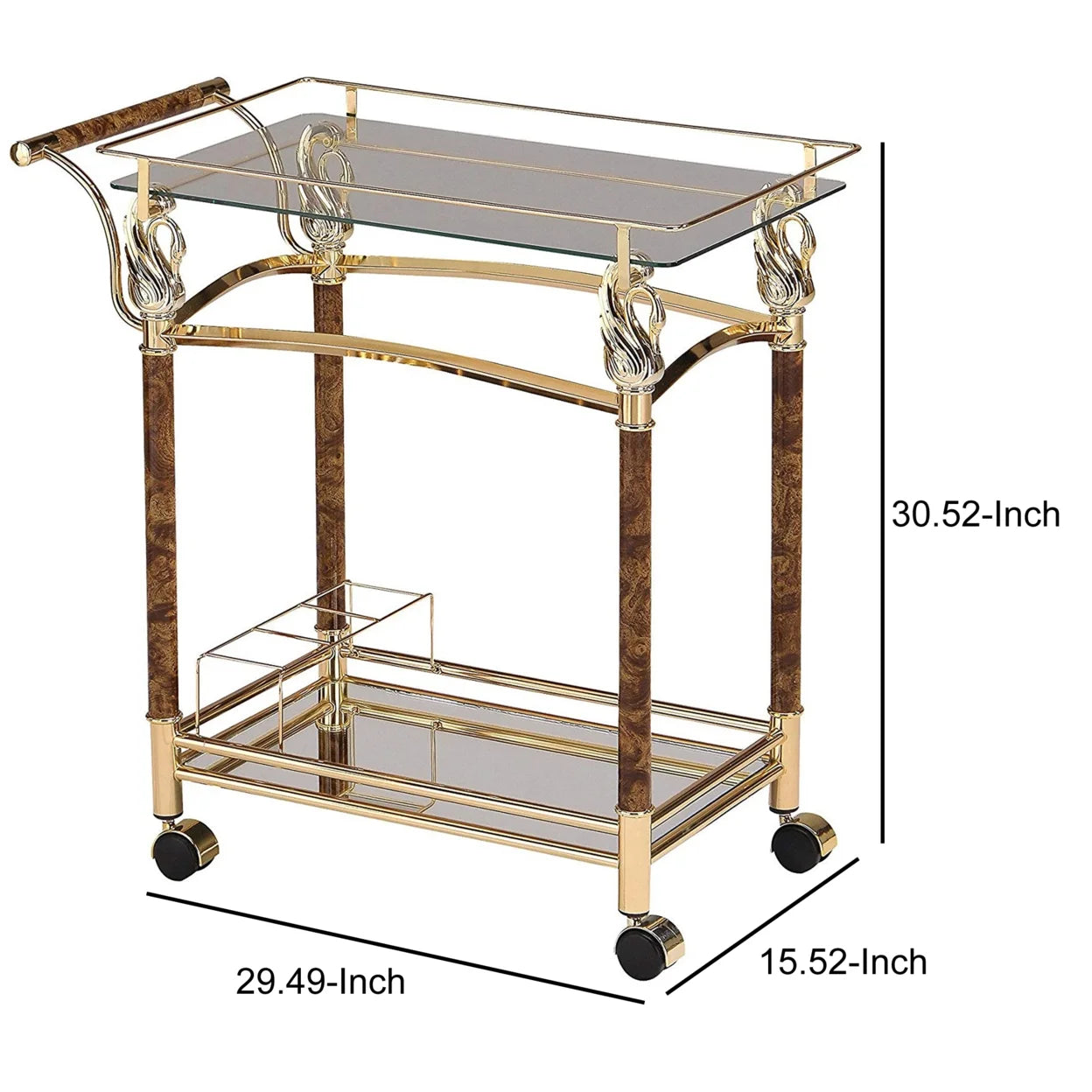 ACME Helmut Serving Cart in Gold Plated and Clear Glass