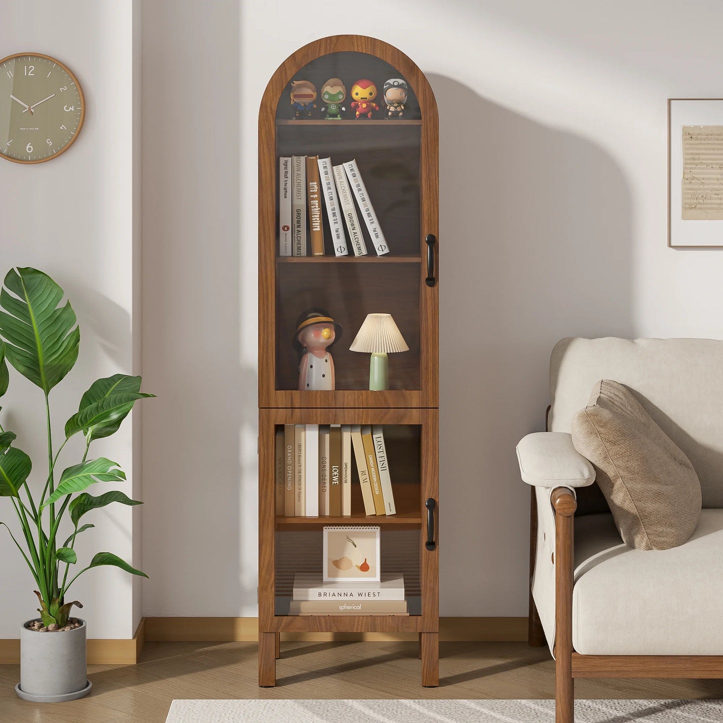 Fiogmub Tall Arched Storage Display Cabinet, Arched Pantry Cabinet with Doors, Acrylic Glass Doors