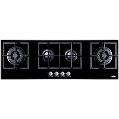 4-burner island gas-on-glass cooktop with sealed burners and cast iron grates