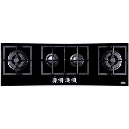 4-burner island gas-on-glass cooktop with sealed burners and cast iron grates