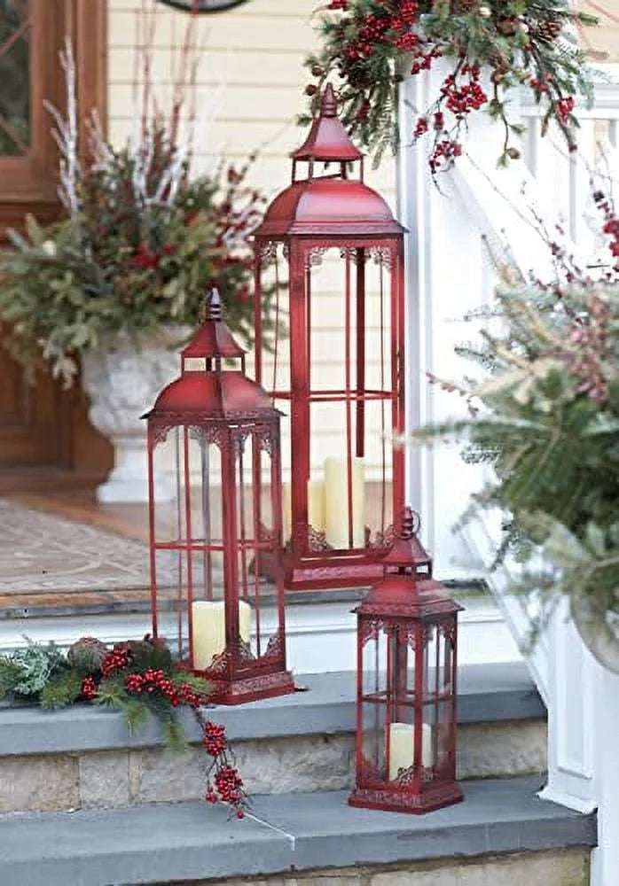 Lantern (Set Of 3) 19.75"H, 28"H, 37"H Metal, Glass
