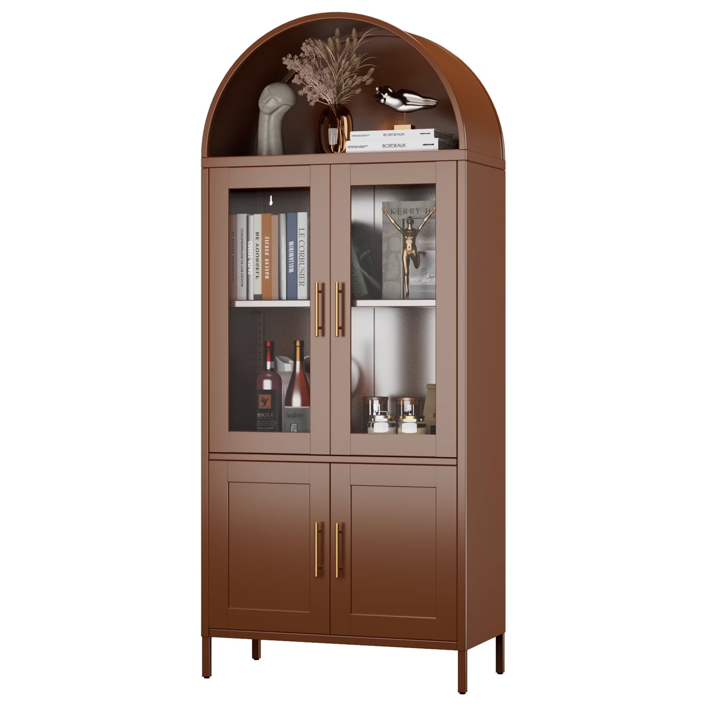 SUPEER Metal Arched Storage Display Cabinet with Glass Doors and Adjustable Shelves, Lockable Cabinet, Assembly Required, Black