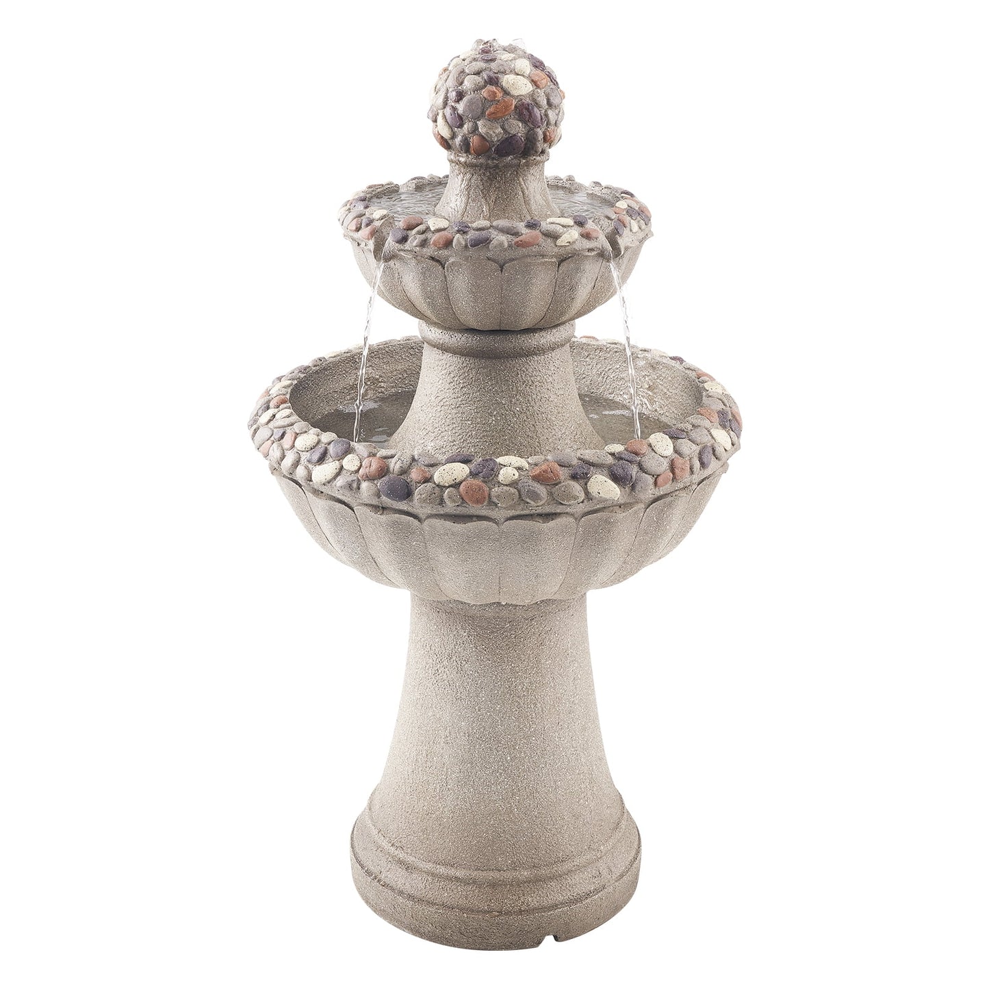 KFFKFF Outdoor Water Fountain, 36.5-Inch Tall 2-Tier Design with Rock-Style Base, Fiberglass and Resin Construction, Includes Pump, Ideal for Garden, Patio, Backyard, or Indoor Spaces