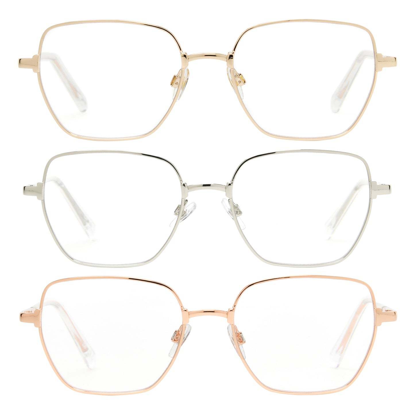 Design Optics by Foster Grant #827 Metal Geo Style Reading Glasses, 3-pack