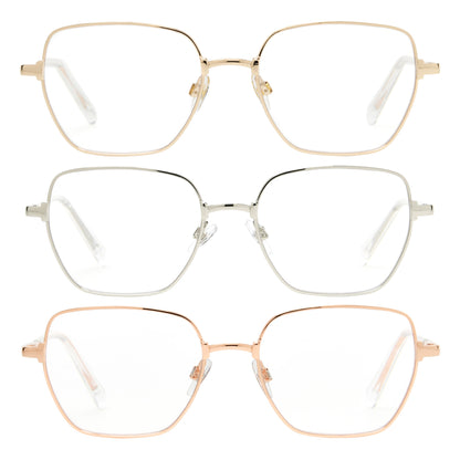 Design Optics by Foster Grant #827 Metal Geo Style Reading Glasses, 3-pack