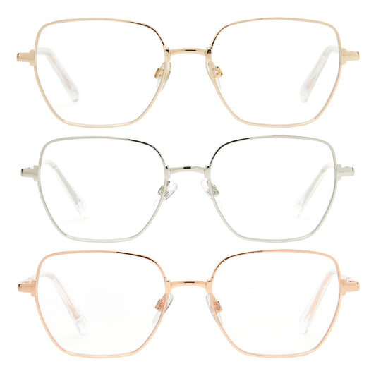Design Optics by Foster Grant #827 Metal Geo Style Reading Glasses, 3-pack