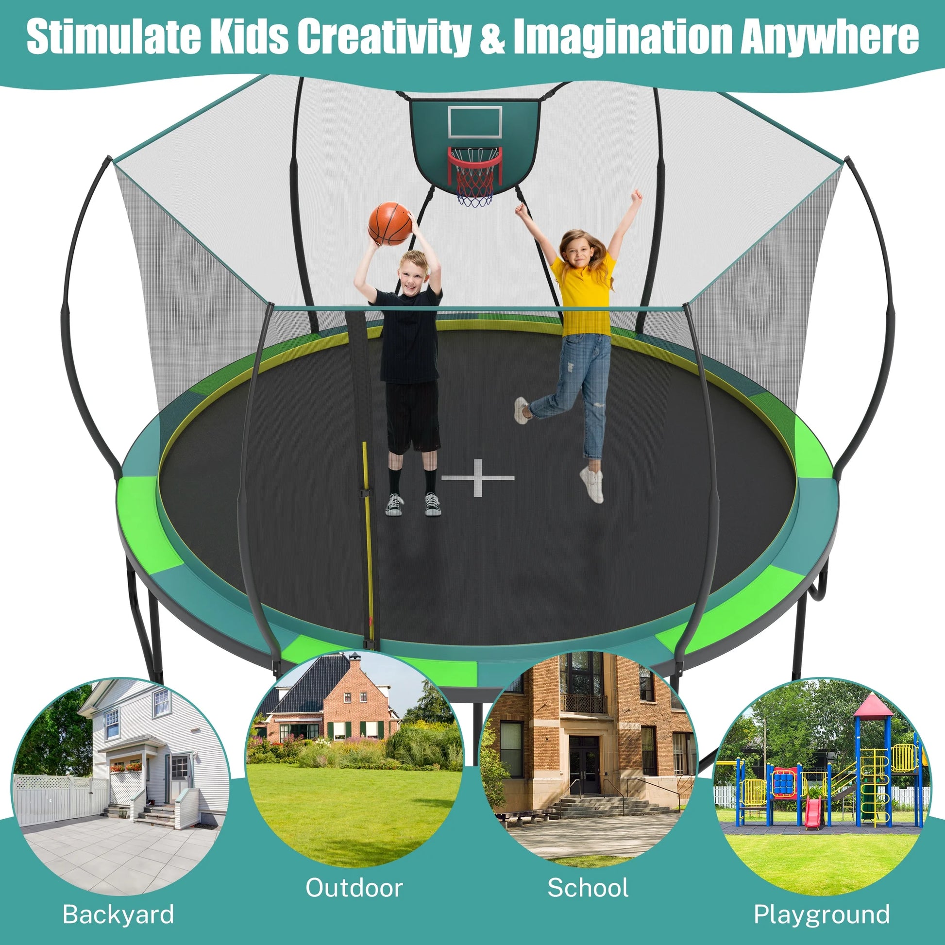 14 Ft Trampoline for Kids and Adults, Outdoor Trampoline with Fiberglass Rods and Smart Zipper System Zero Gaps, Segmart Recreational Trampoline with Enclosure Net, 880LBS Heavy Duty Trampoline