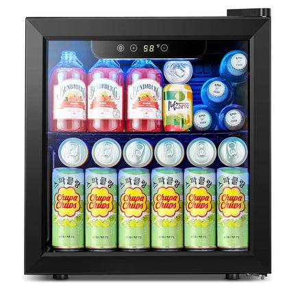 Auseo 1.3 Cu.ft. Mini Beverage Refrigerator Cooler - 55 Can &12 Bottle Mini Fridge with Double Glass Door, for Home/Bar/Office, Electronic touch control