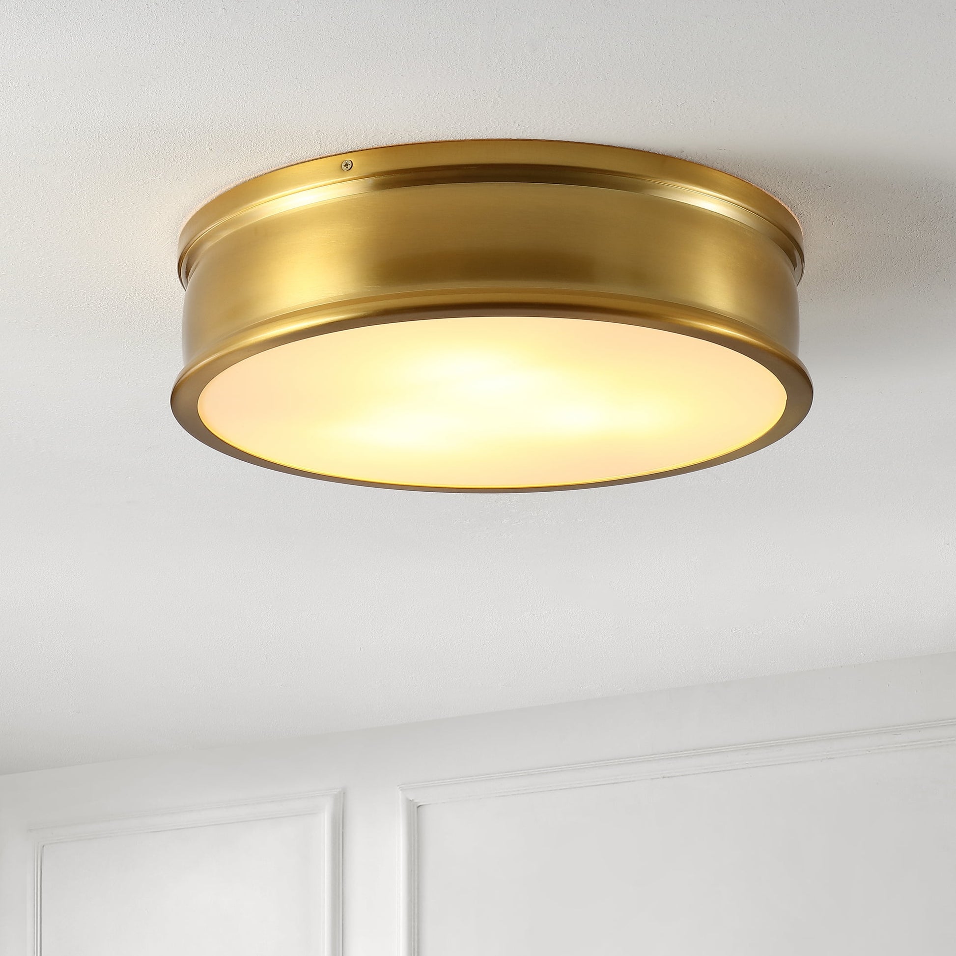 SAFAVIEH Adria 16 in. Modern 3-Light Brass Gold Iron Mount Light with Glass Shade
