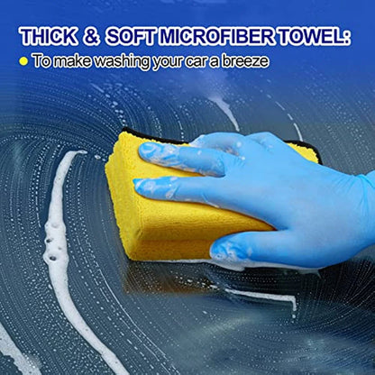 Car Wash Brush Kit with 41" Long Handle,5 in 1 Car Cleaning Mop,Microfiber Car Wash Brush,Glass Scrubber Vehicle Cleaner Kit,Blue