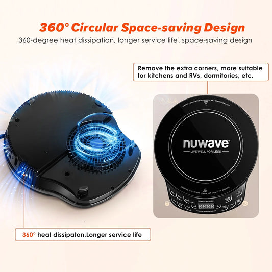 Nuwave Portable Induction Cooktop Flex, 10.25-inch Shatter-Proof Ceramic Glass and Large 6.5-inch Heating Coil, 3 Wattage Settings 600, 900 & 1300 Watts, Hot