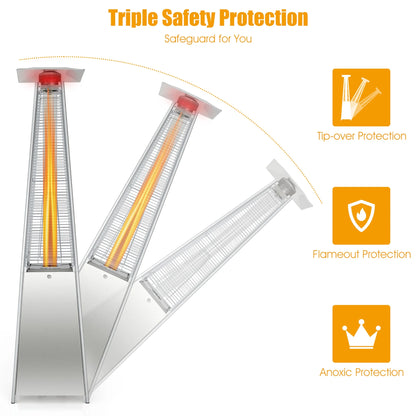 Costway 90'' Tall Pyramid Patio Heater Quartz Glass Tube Flame Heating 42000 BTU W/Wheel