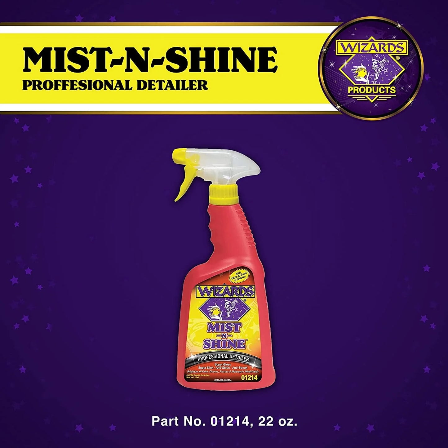 Wizards Mist-N-Shine Professional Detailer - Multi-Use Glass Cleaner and Scratch Remover for Vehicles - Adds Gloss to Paint, Chrome and Glass - 22 oz Detail Spray -
