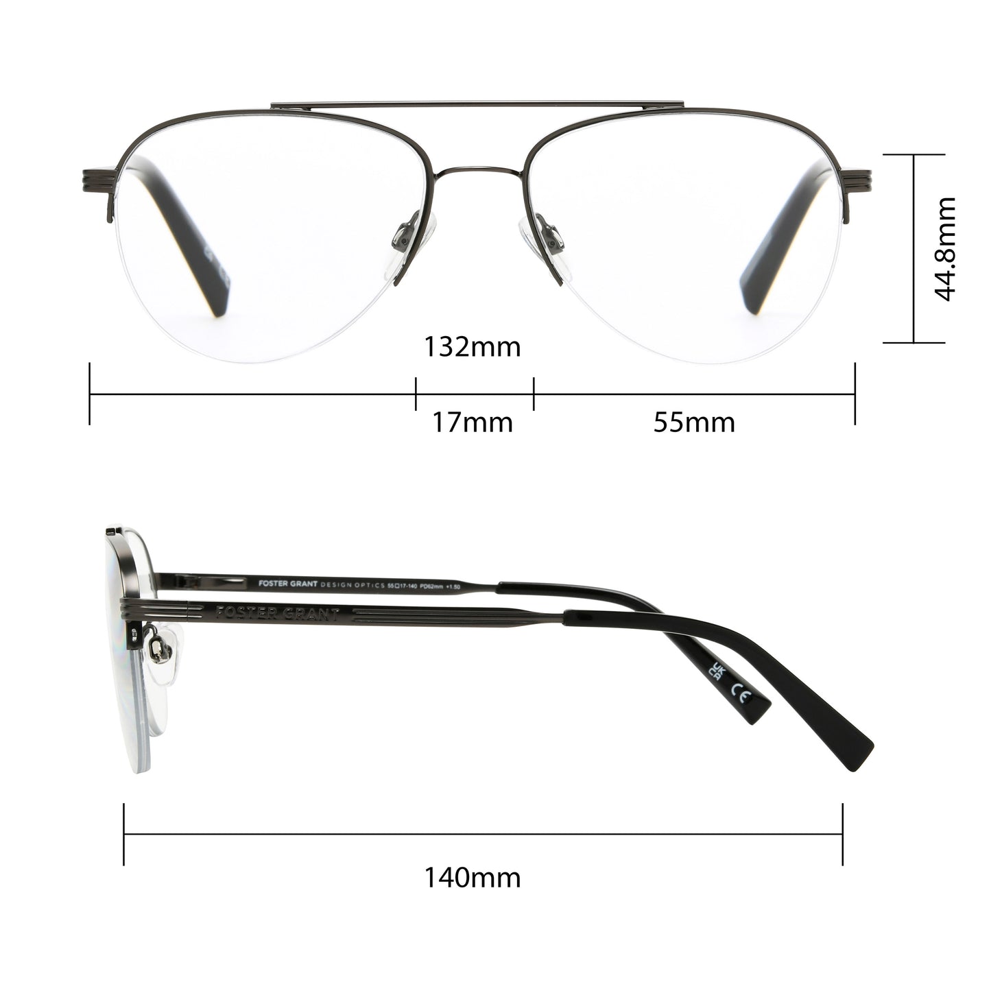 Design Optics by Foster Grant #760 Semi-Rim Aviator Reading Glasses, 3-pack