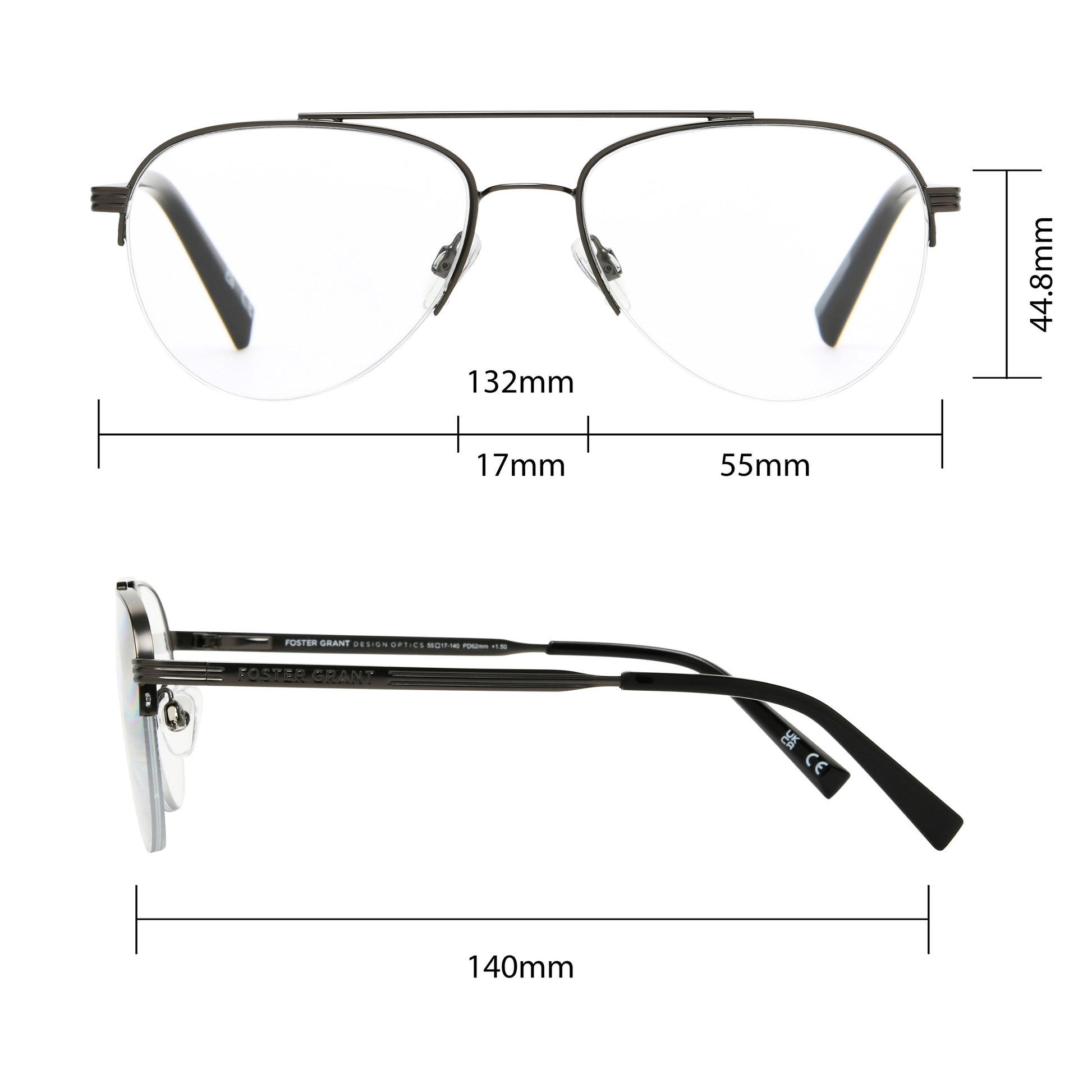 Design Optics by Foster Grant #760 Semi-Rim Aviator Reading Glasses, 3-pack