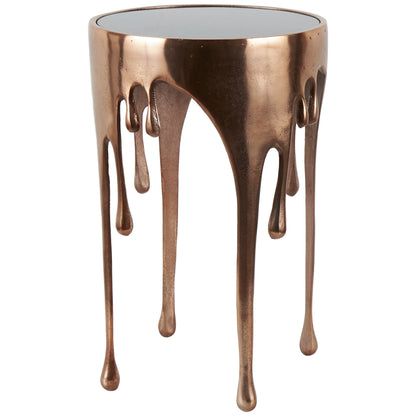 DecMode 16" x 25" Copper Aluminum Drip Accent Table with Melting Design and Shaded Glass Top, 1-Piece