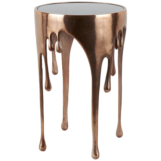 DecMode 16" x 25" Copper Aluminum Drip Accent Table with Melting Design and Shaded Glass Top, 1-Piece