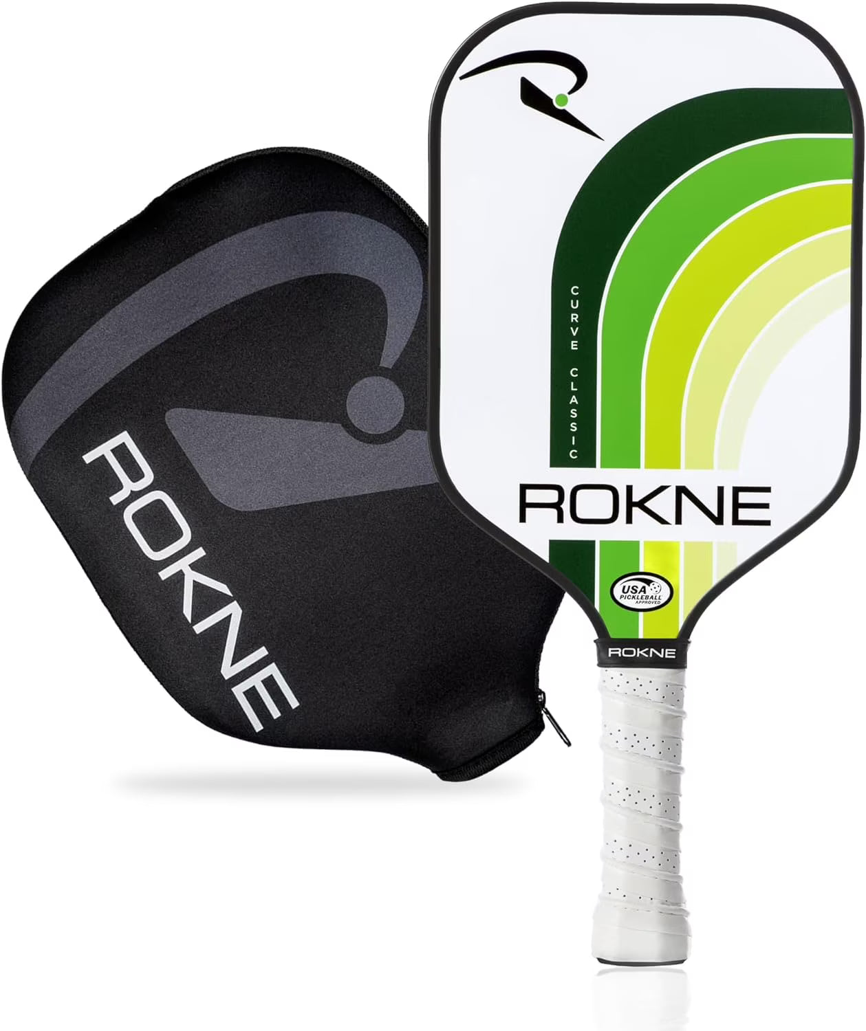 Rokne Curve Classic Fiberglass Pickleball Paddle Long Handle Racket with Pro Grit Texture and Cover, Storm