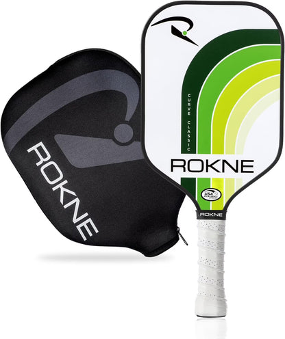 Rokne Curve Classic Fiberglass Pickleball Paddle Long Handle Racket with Pro Grit Texture and Cover, Storm