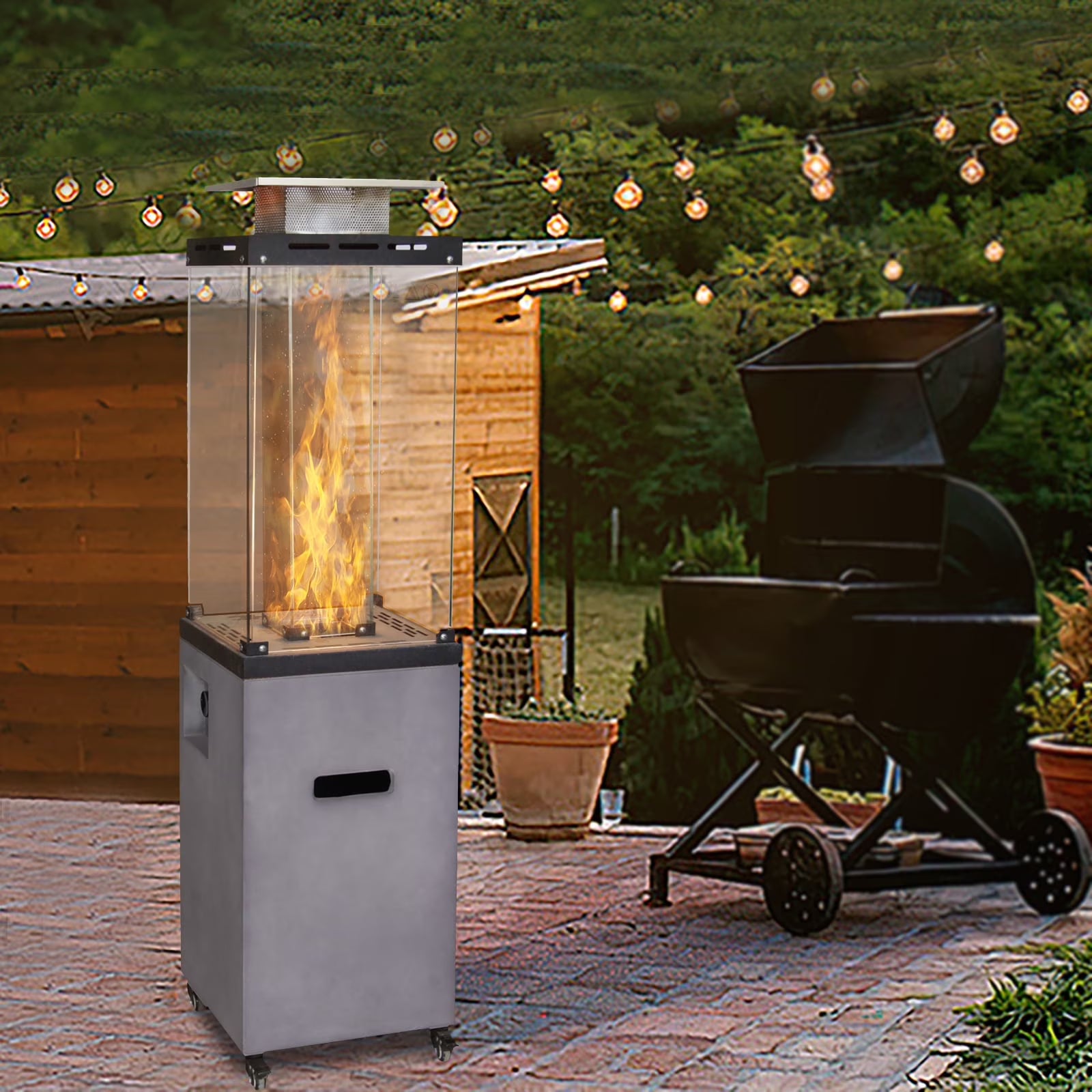 Glass Top + Terrafab Base Fire Heater Internal Gas Tank KD Column