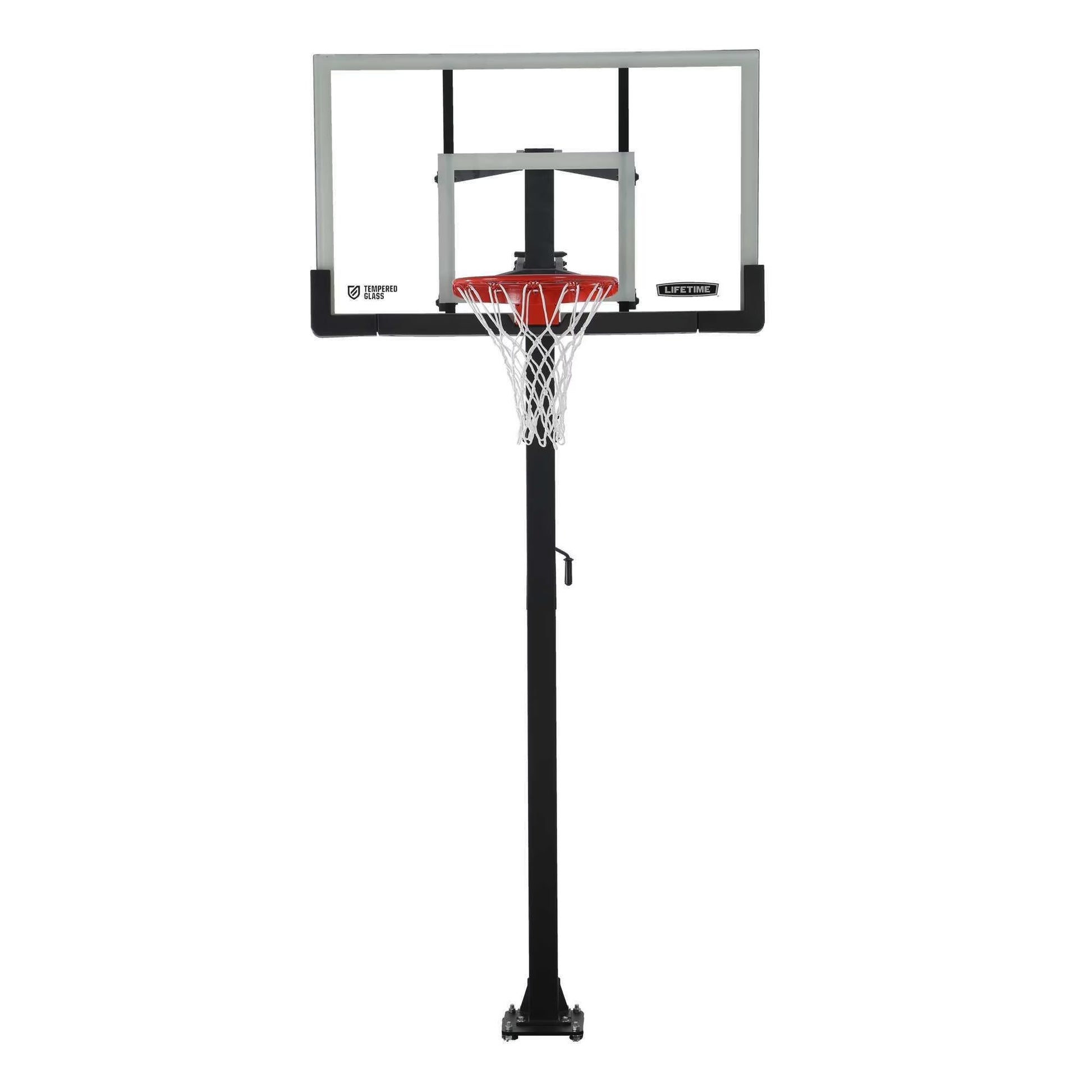 Lifetime 7.5ft. – 10ft. Adjustable Height 60” Tempered Glass Bolt-Down Basketball System (90569)
