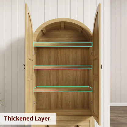 72" Tall Arched Kitchen Pantry Cabinet,Farmhouse Wood Pantry Storage Cabinet with 2 Large Drawers,Glass Door,Freestanding Versatile Pantry Cabinets Kitchens Storage Cabinets for Dining,Living Room