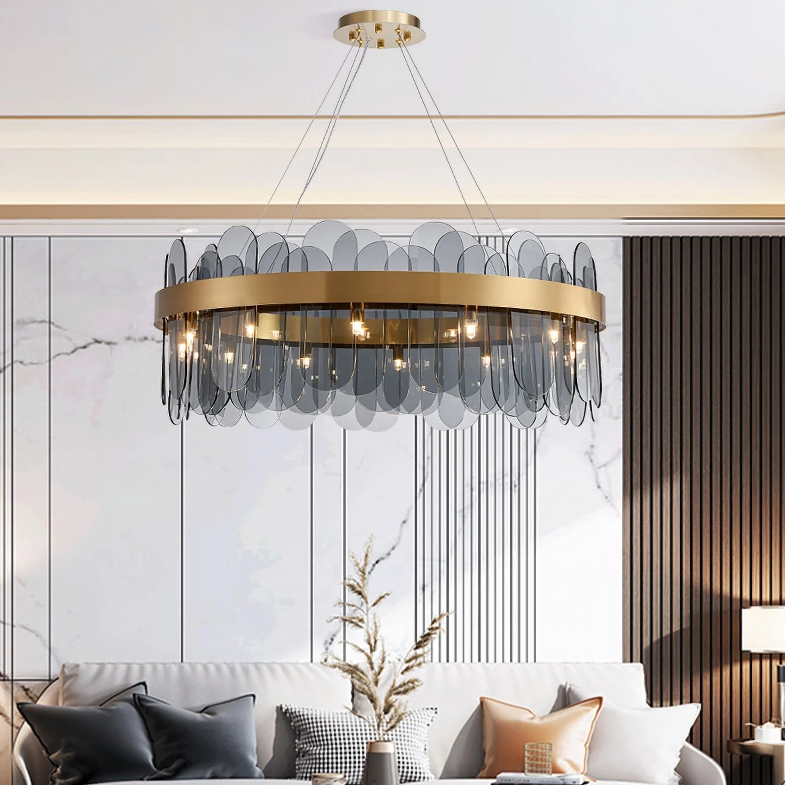 Ozarke Smoke Gray Chandelier Iron Glass Ceiling Light, Warm 3000K (Large)