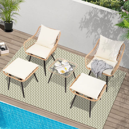 Ainfox 3-Piece Steel Outdoor Bistro Sets with Metal Chairs and Glass Top Table, Beige