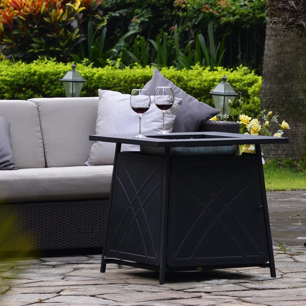 BALI OUTDOORS 28"Outdoor Propane Fire Pit Gas Table Square Fireplace Blue Glass