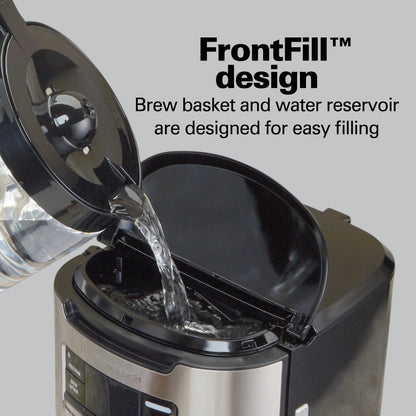 Hamilton Beach Front Fill 14-Cup Programmable Drip Coffee Maker Machine with Glass Coffee Pot, Cafetera, Black