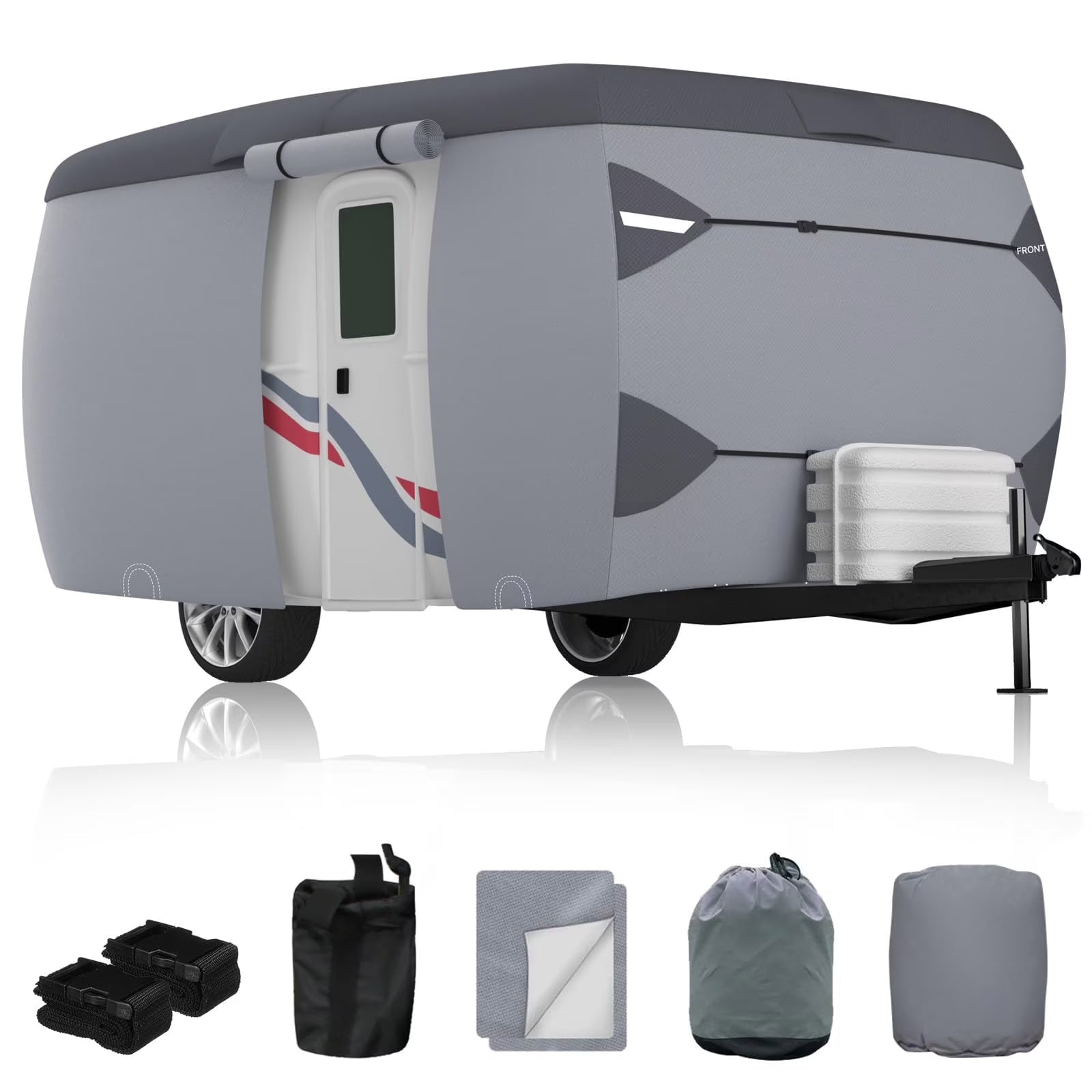 Fiberglass Travel Trailer Cover for 11'-13' 88" Wide Camper Cover 7 Layers Top RV Cover Windproof Strap Adhesive Repair Patches